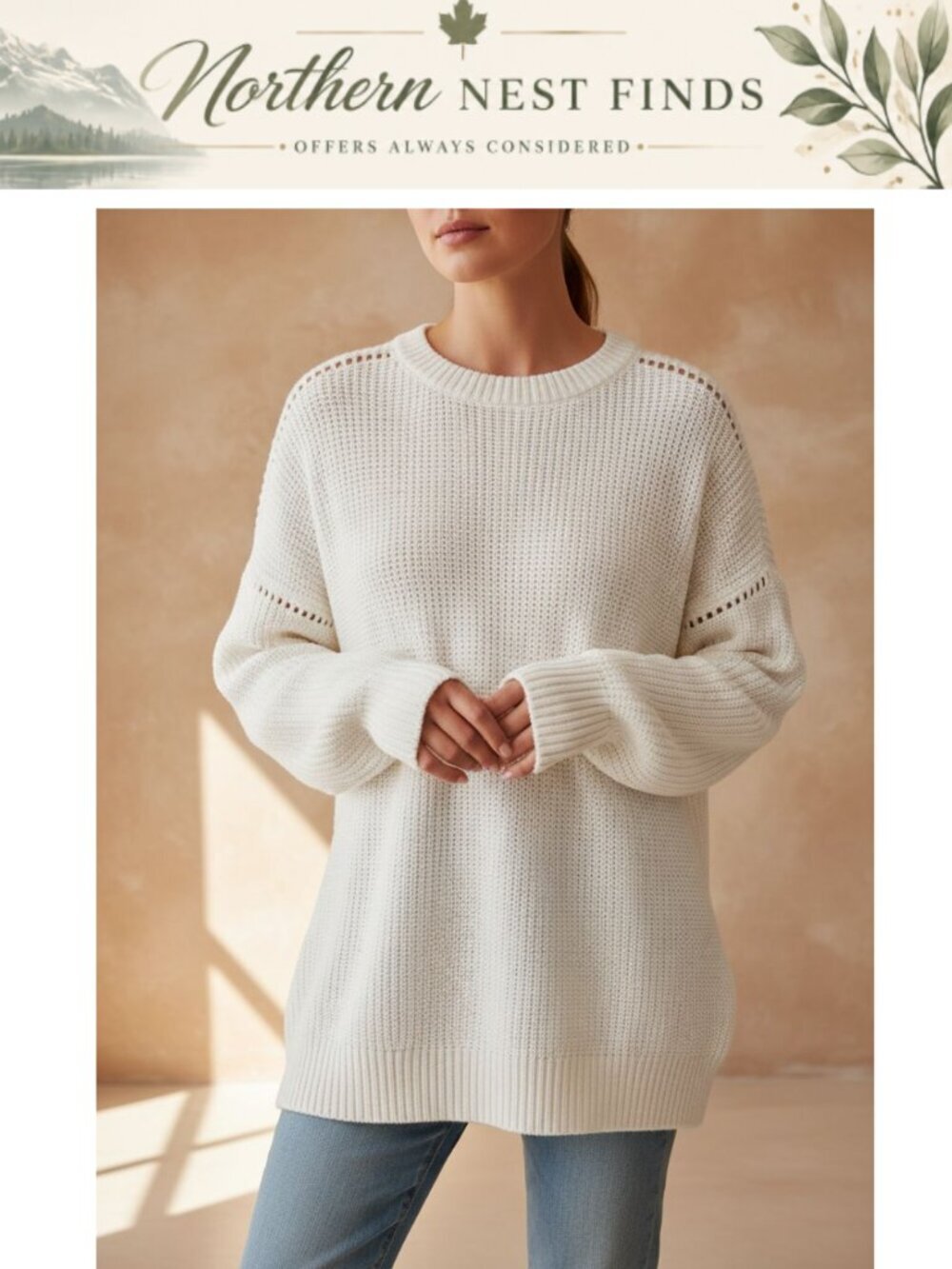 Oversized Knit Pullover Sweater Women Batwing Sleeve Mock Neck Tunic Top